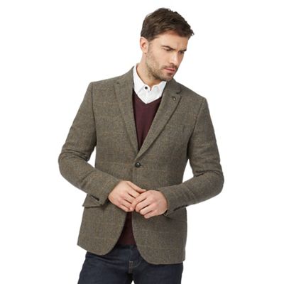 Big and tall brown wool overcheck jacket